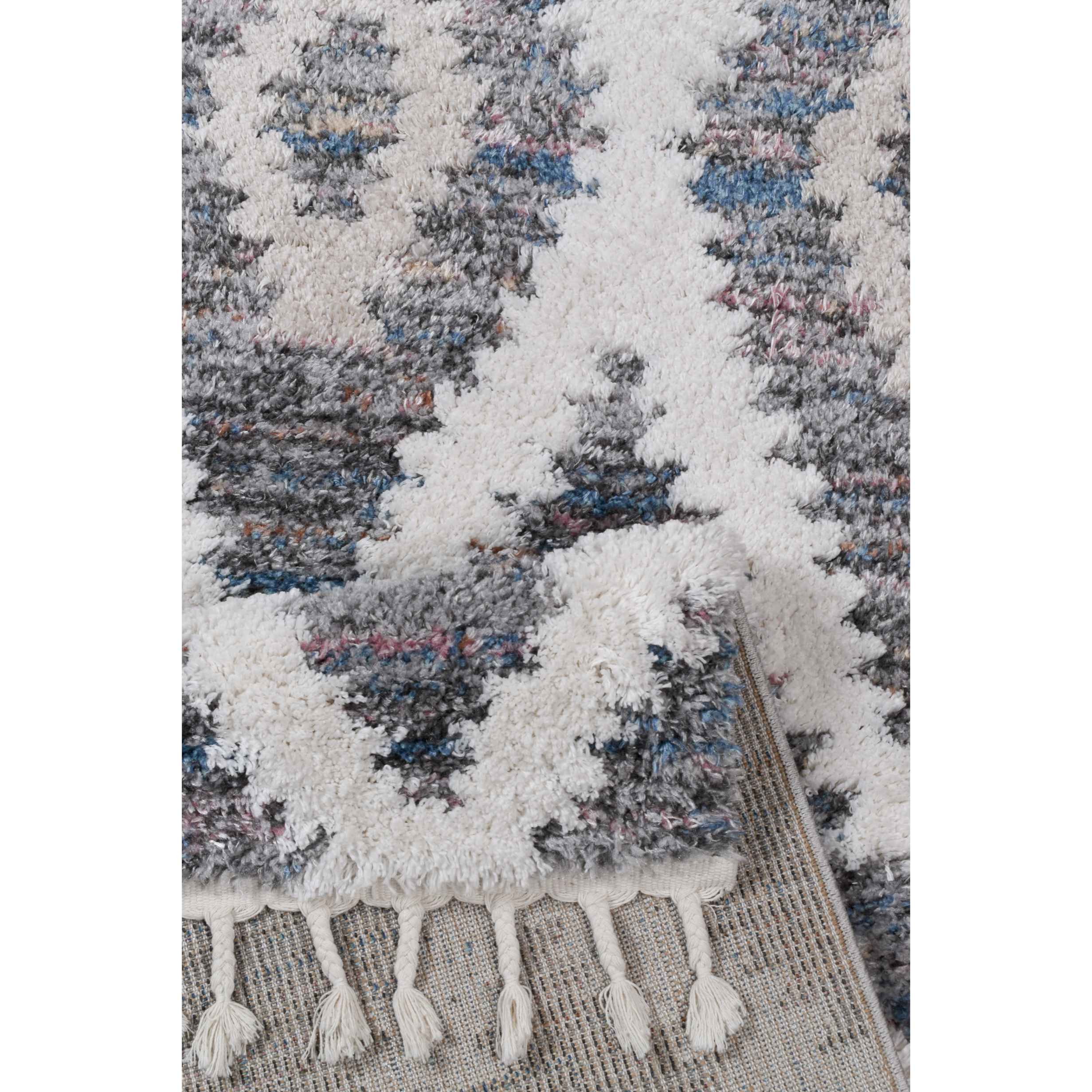 Honoré - tapis shaggy en polyester aspect laineux à motif avec franges, gris