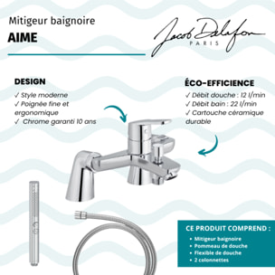 Mitigeur baignoire Aimé + pommeau de douche Shift+ rond + flexible de douche métal + colonnettes