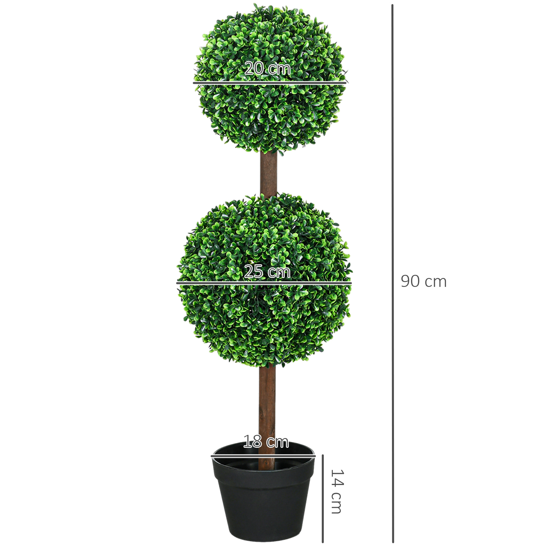 Lot de 2 buis artificiel double boules - cailloux et pot inclus - H.90 cm PE vert