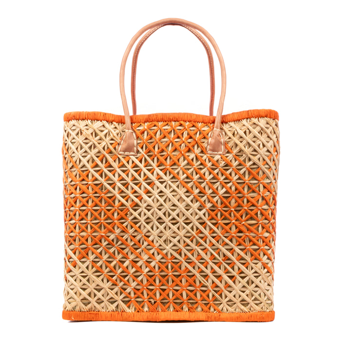 Zavattarello bolso de hombro mujer. Fabricado en rafia y tela, con asas de cuero.