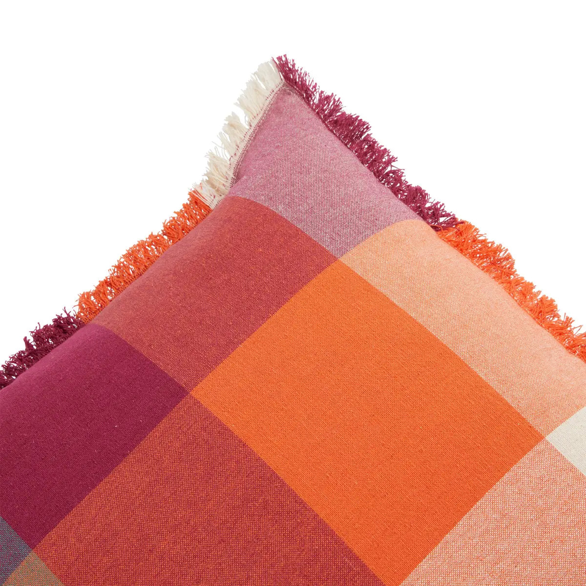 Coussin madras à franges "Yucatan" 45x45cm