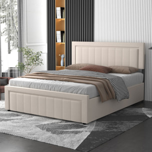 TOPEKA Lit contemporain avec coffre de rangement 160x200cm en velours beige