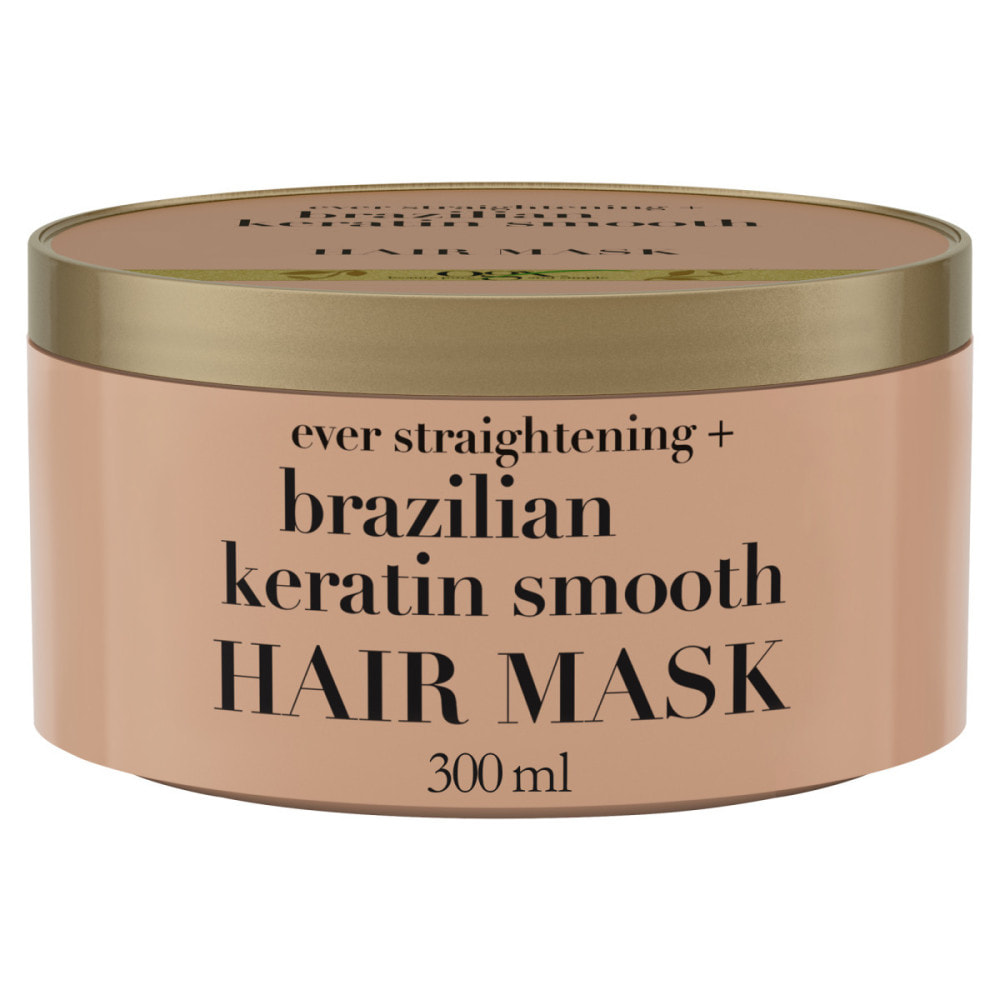 OGX Masque pour les cheveux lissant à la kératine brésilienne, 300ml – Masque capillaire pour régénérer les cheveux et faciliter