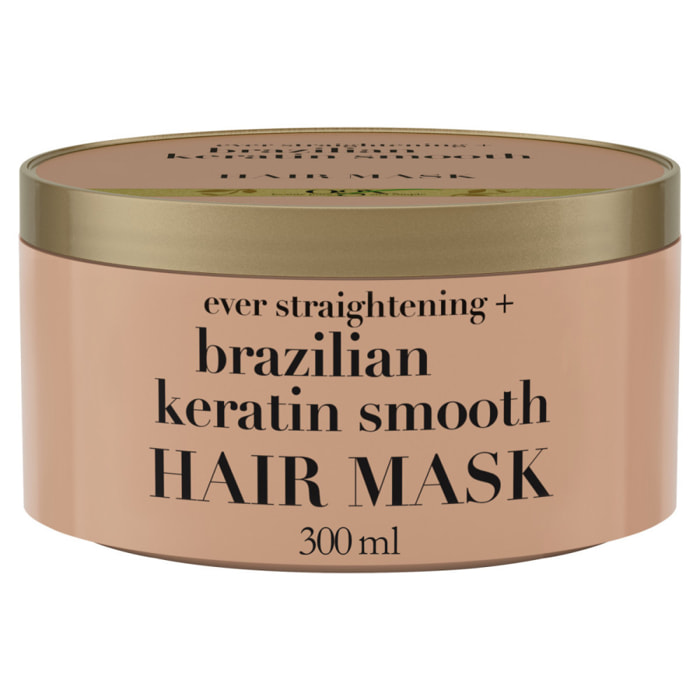 OGX Masque pour les cheveux lissant à la kératine brésilienne, 300ml – Masque capillaire pour régénérer les cheveux et faciliter