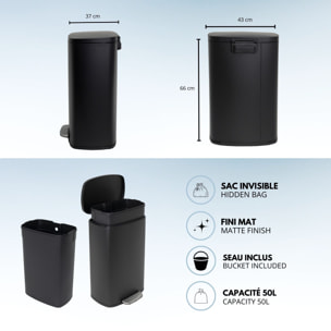 Poubelle à pédale inox ADMIRAL noir 50L
