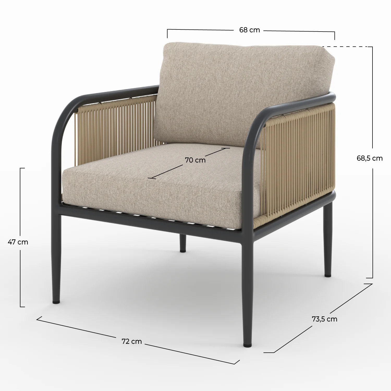 Fauteuil de jardin en acier et tissu beige - Wilo