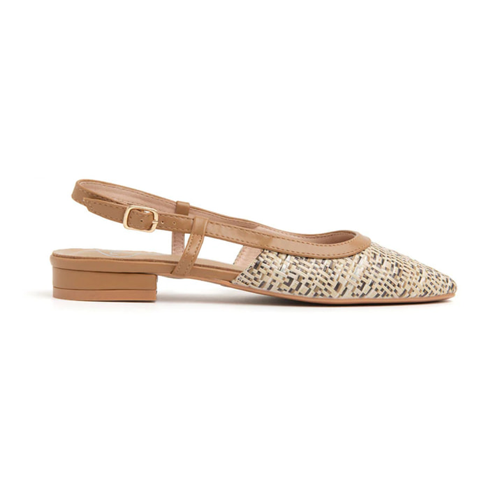 Slingback con tacco 3 e punta stondata - KHAKI