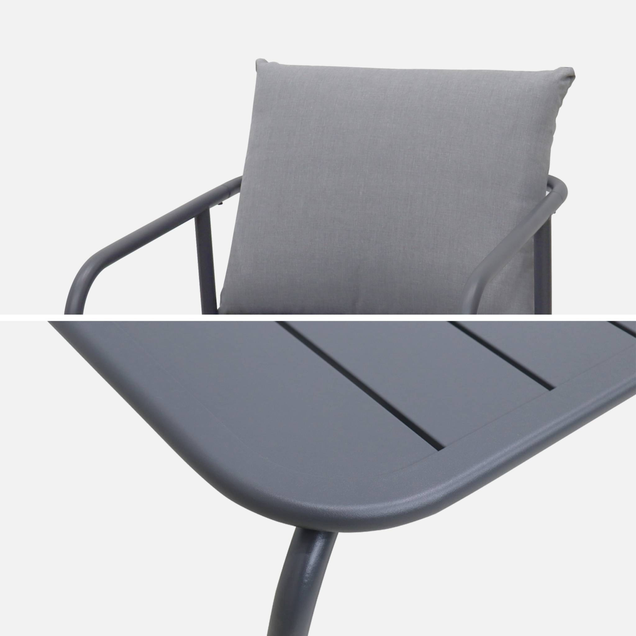 Salon de jardin en acier. structure anthracite. coussins gris. 5 places