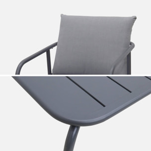 Salon de jardin en acier. structure anthracite. coussins gris. 5 places
