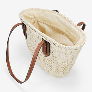 Capazo beige en rafia con cremallera