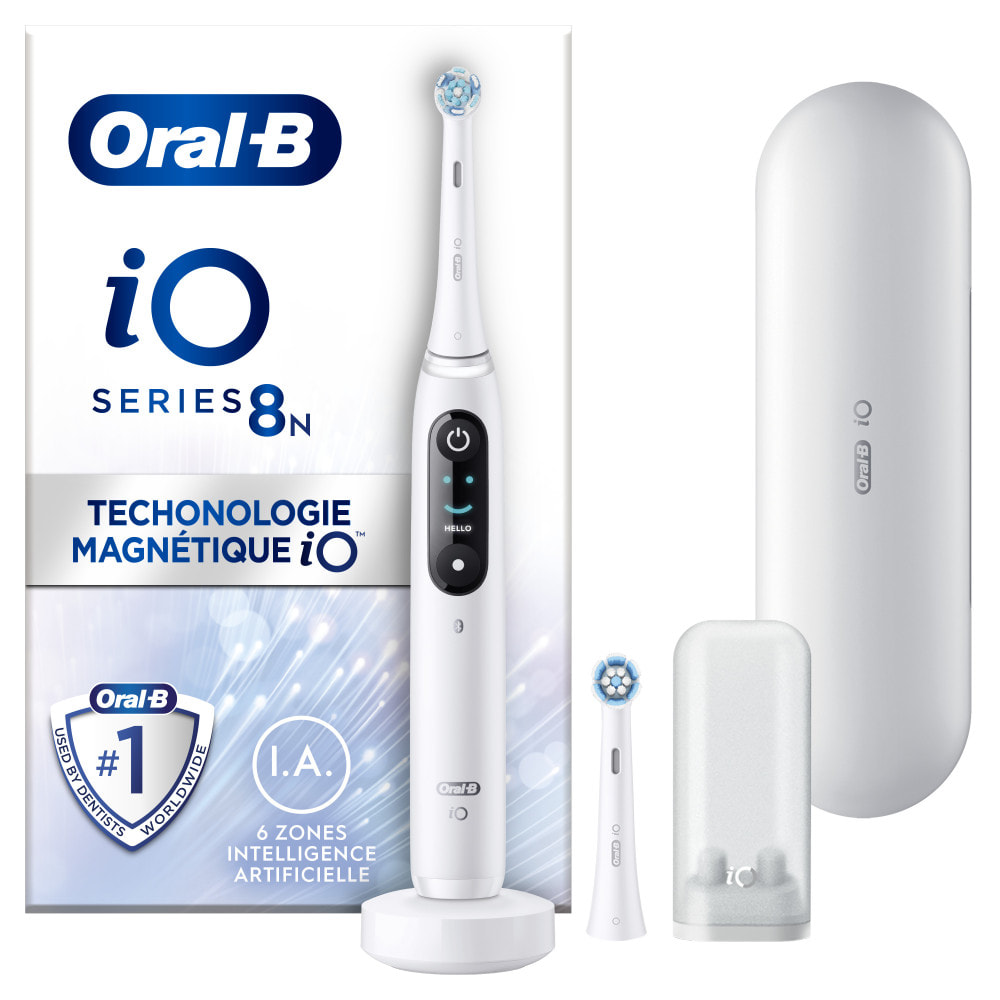 Oral-B iO 8N - Avec Etui de Voyage et Porte Brossette - Blanche - Brosse À Dents Électrique