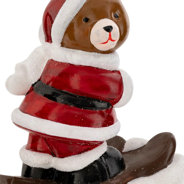 Sujet ourson à ski H.9cm rouge