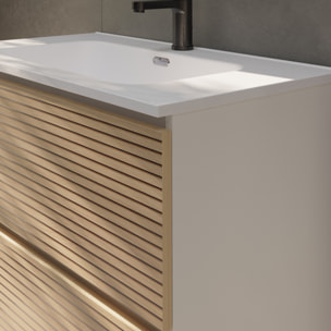 Yinu Salle de Bain | 80 cm Blanc - Solomon | Deux Tiroirs | Lavabo Encastré | N'inclut pas le Miroir | Alday