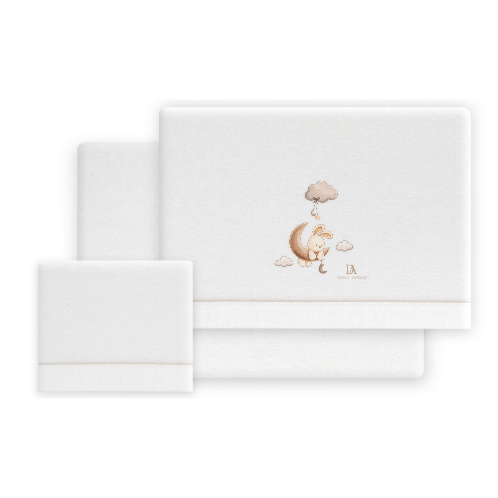 Triptico Cuna Franela Don Algodon Conejo Nubes Bco/Beig