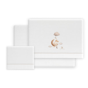Triptico Cuna Franela Don Algodon Conejo Nubes Bco/Beig