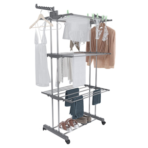 Stendibiancheria A Rotelle Stendino A Torre Verticale In Acciaio E ABS 4 Piani Pieghevole Salvaspazio Con Ali Richiudibile Biancheria Interno Grigio