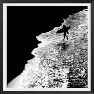 Poster surf au clair de lune Affiche + cadre en bois - Noir