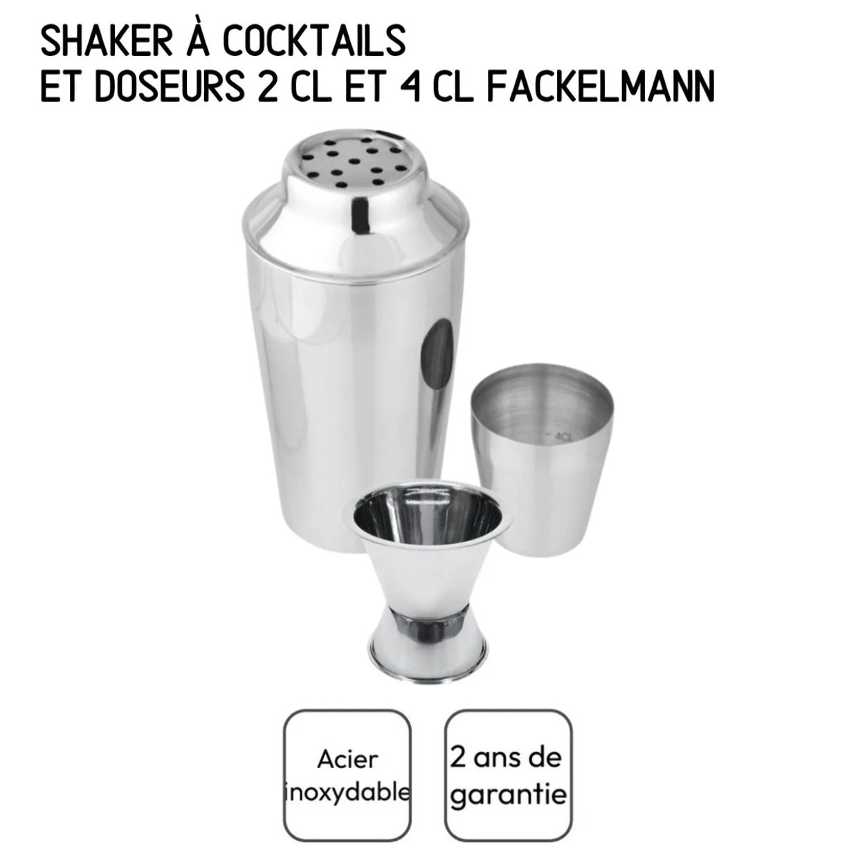 Set Shaker à cocktails en inox 400 ml et Doseur à alcool 2 cl et 4 cl Fackelmann Bar Concept