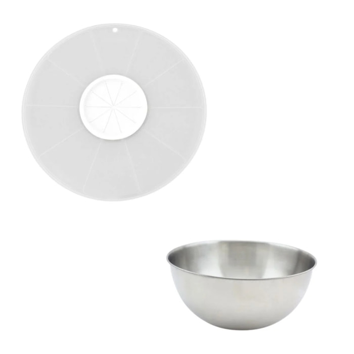 Duo Bol à mixer en inox et Couvercle 25 cm anti projections Fackelmann