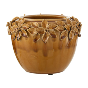 J-Line cache-pot Fleur - céramique - ocre - large - Ø 22 cm