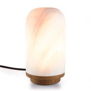 SIXTINE - Lampe de table 10x10cm en pierre naturelle d'onyx et teck