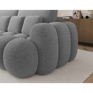 Dorian - Canapé droit 3 places convertible avec coffre en tissu bouclette - Gris clair