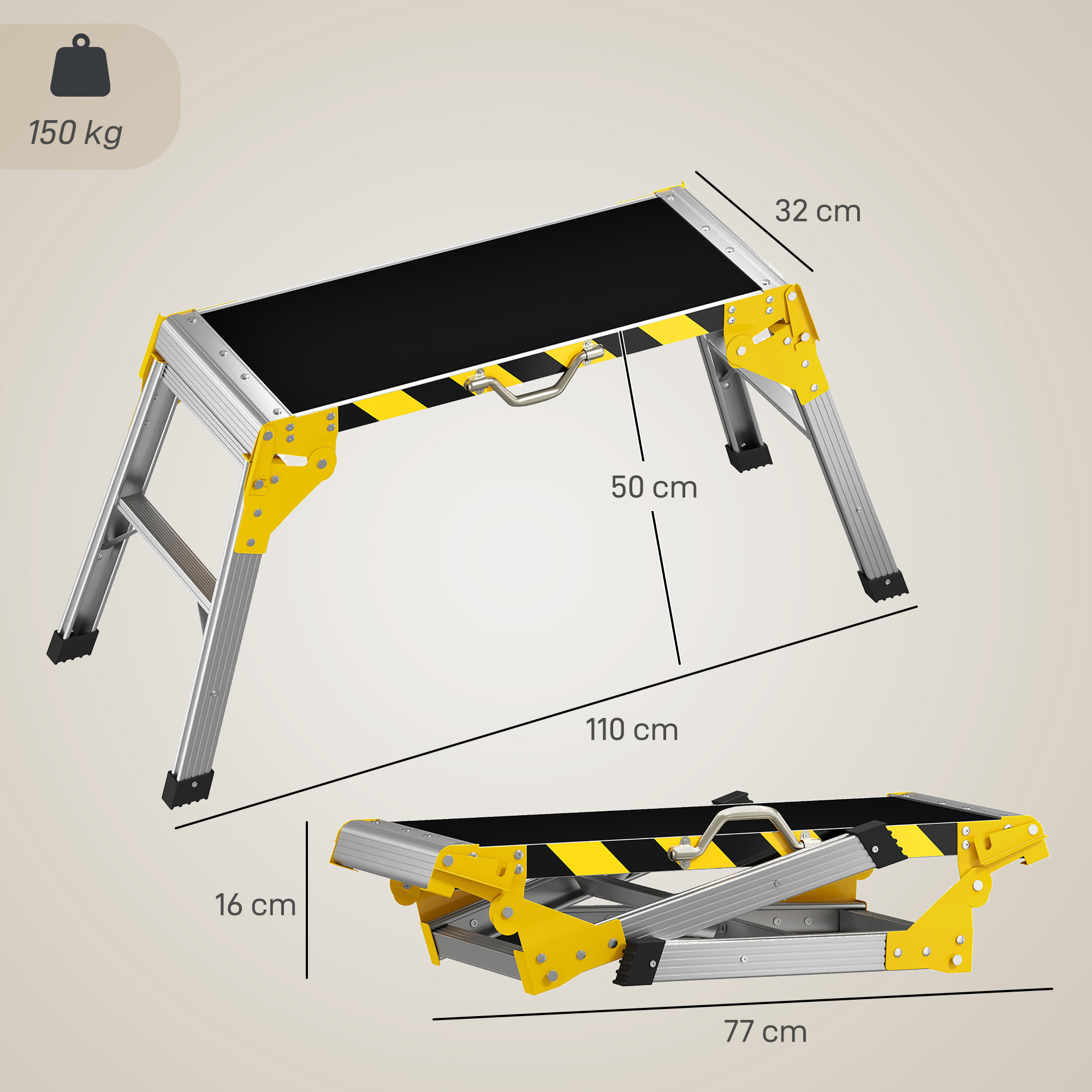 Plateforme de travail pliable - banc de plaquiste - max. 150Kg - 110 x 32 x 50 cm - alu