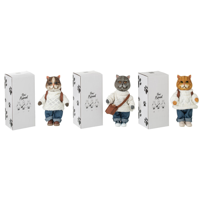 J-Line figurine Chat Manteau + Sac - polyrésine - mix - small - 3 pièces