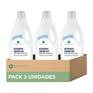 PLANETA HUERTO Pack 3x Detergente Líquido Ropa ECO Aroma Natural a Ropa Limpia 1,5 L – Ecológico y Hipoalergénico