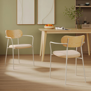 Lot de 2 chaises en tissu beige et placage en bois clair - Marine