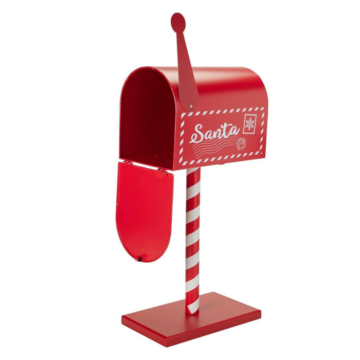 Buzón para cartas a papá noel con soporte en color rojo, mdf y madera 25x15,2x50,5 cm