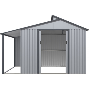 Abri de jardin métal avec pergola "Madras" - 9.12 m² - 257 x 355 x 237 cm - Gris