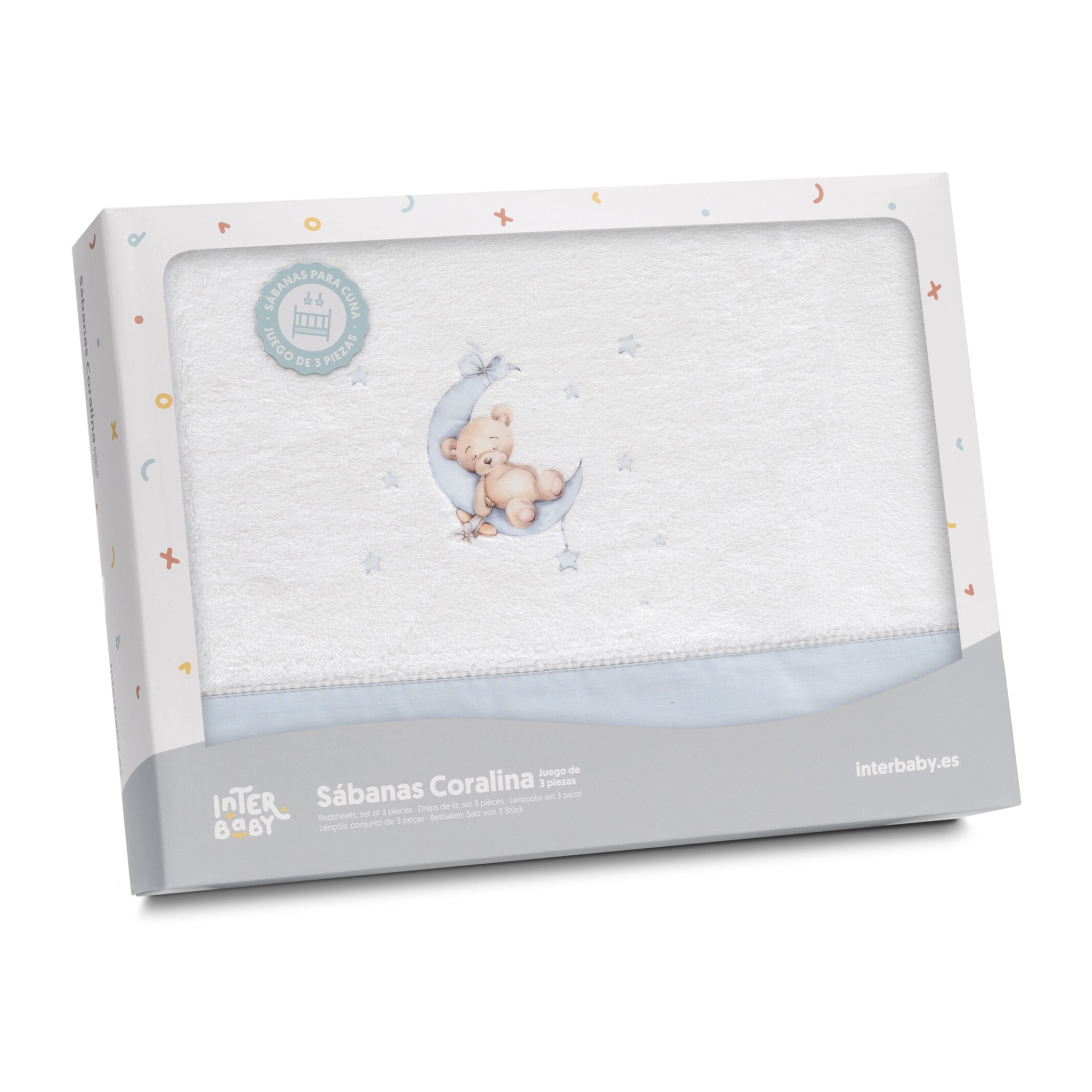 Triptico Coche Coralina Estampado Oso Luna Estrellas Bco/Azul