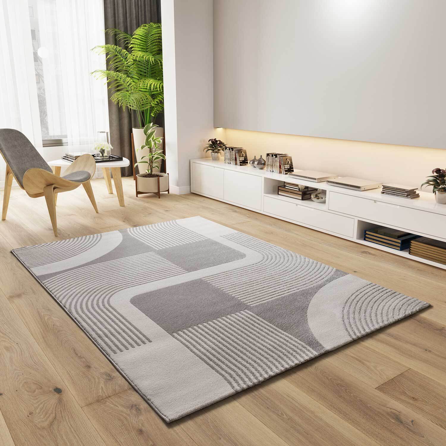 FLORA Alfombra geomÃ©trica con relieve en beige y gris, varias medidas disponibles