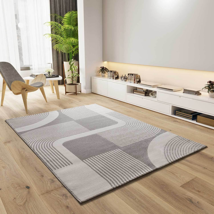 FLORA Alfombra geomÃ©trica con relieve en beige y gris, varias medidas disponibles