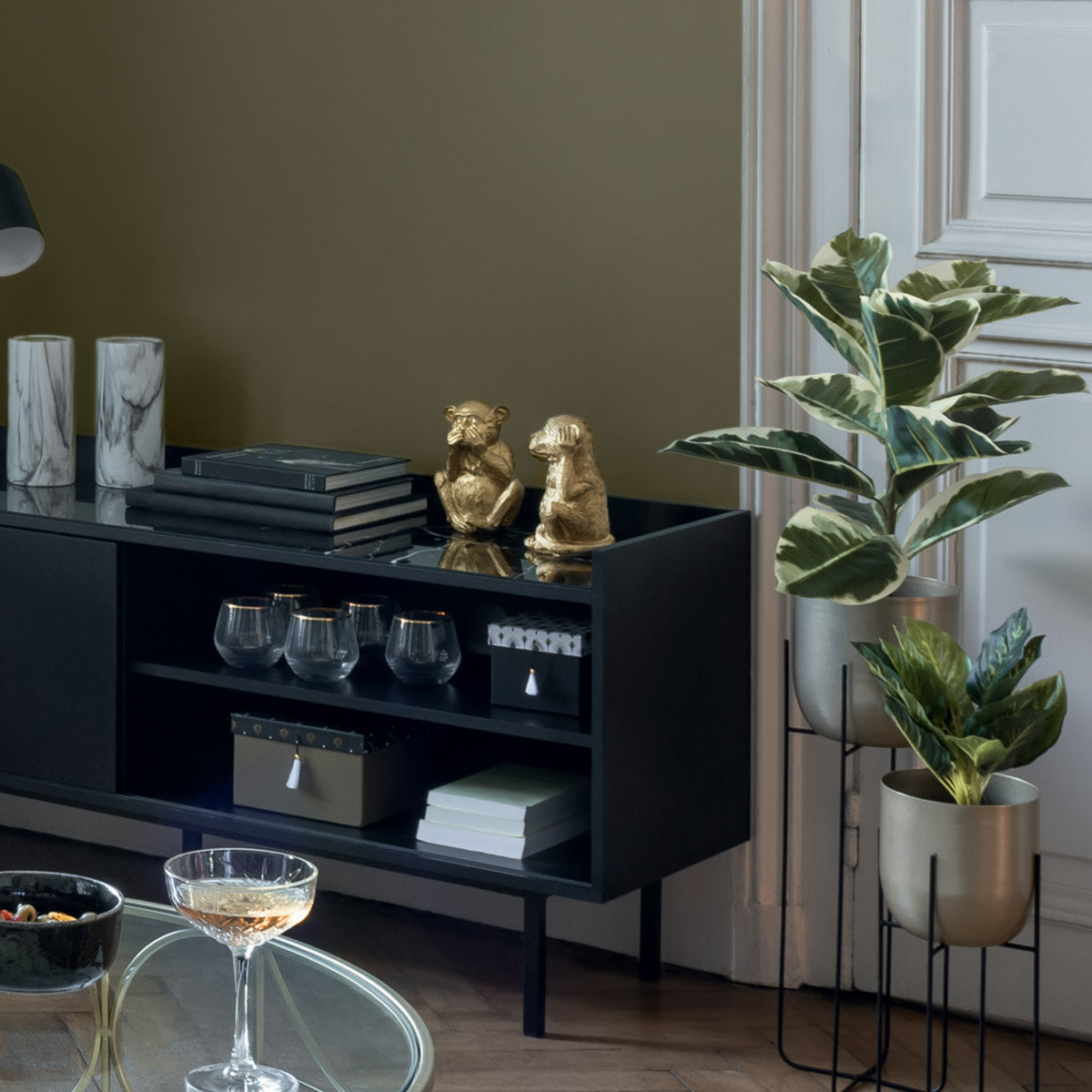 Set de 3 statuettes "Singes sagesse" - résine - doré H17 cm