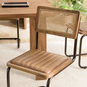 MARCEL - Lot de 2 chaises manguier assise matelassée cuir pieds rétro
