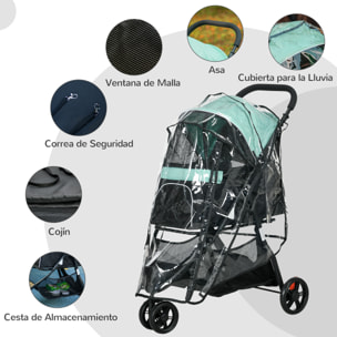 Carrito para Perros Plegable Cochecito para Mascotas Carrito para Perros Pequeños con Cesta de Almacenaje Ventana de Malla Cubierta para Lluvia y 2 Ruedas Universales 80,5x51,5x100 cm Verde