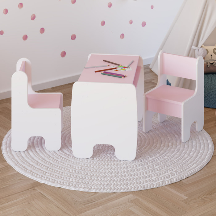 Set bambini TIMI tavolino e due seggiolini bianco/rosa