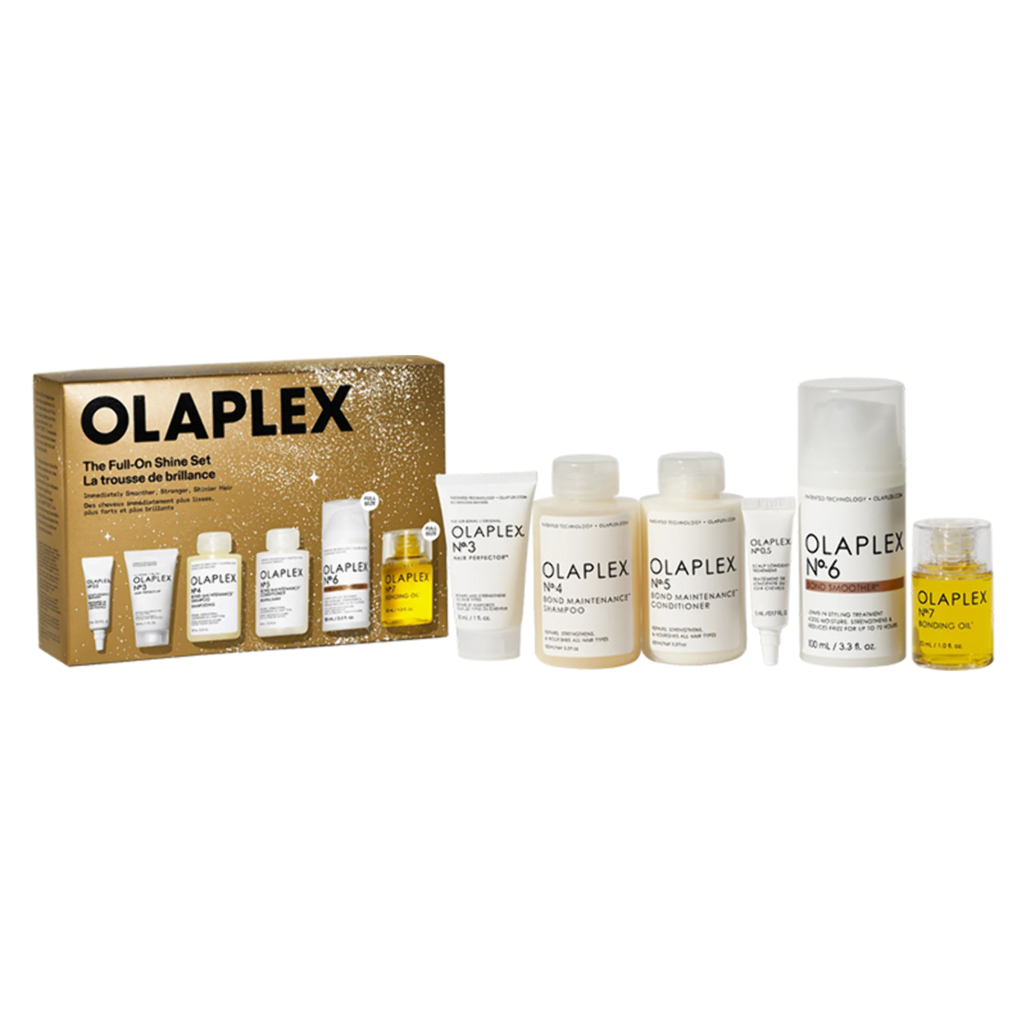 OLAPLEX Set The Full On Shine La Trousse De Brilliance N° 0.5 5ml +  N° 3+ 4 + 5 100ml + N°7 30ml