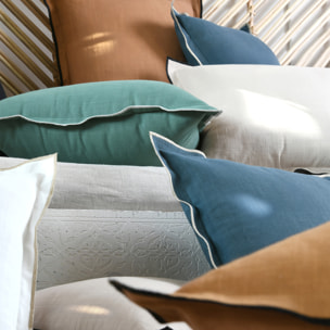 Coussin coton volant plat feston noir - Bleu