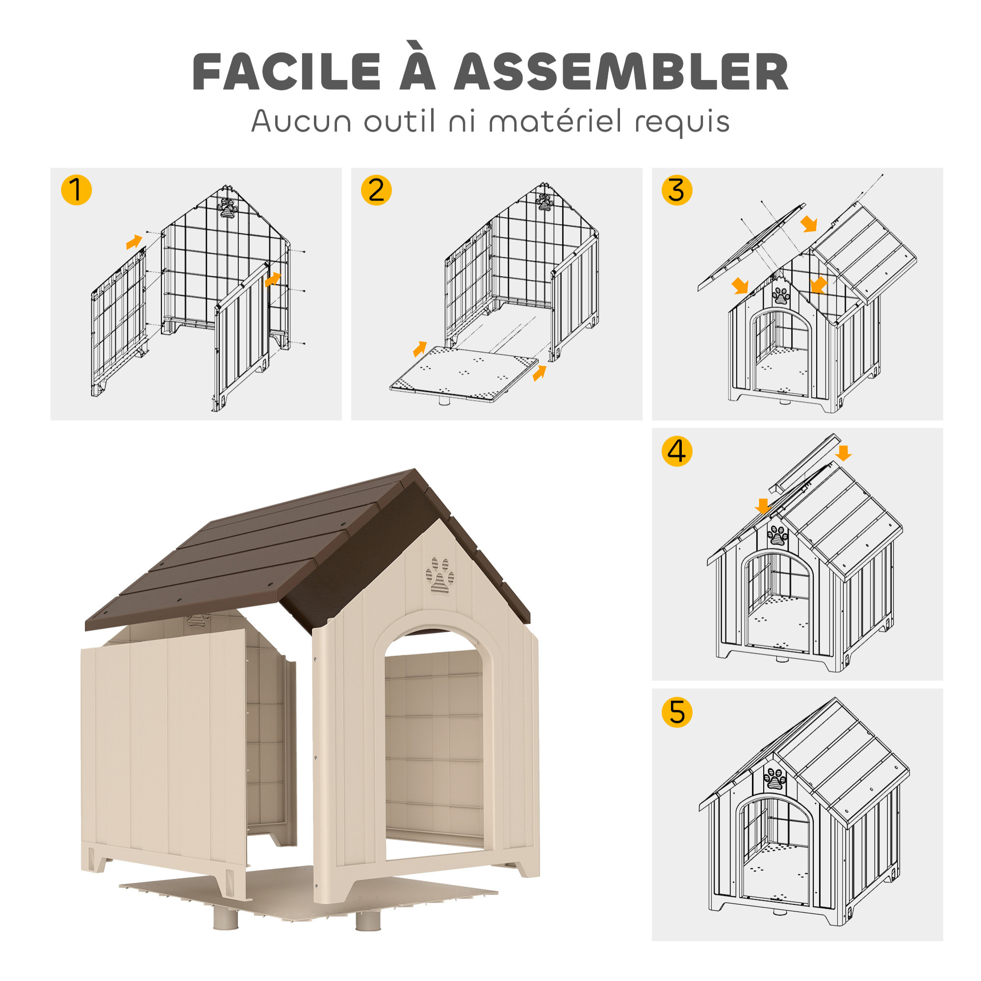 Niche chien plastique effet bois design chalet - 88 x 79 x 89 cm - beige marron