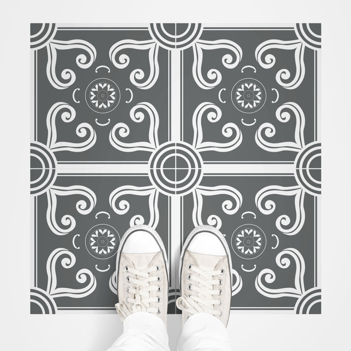 Sticker Sol Carreaux de Ciment azulejos avec laminat de Protection en Plastique Anti-dérapant | Stickers Sol - 4 STICKERS SOL CARRELAGES RUBÉN ANTI-DÉRAPANT
