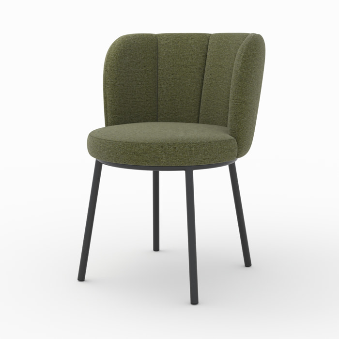 Chaise en tissu vert chiné et pieds noirs - Aby