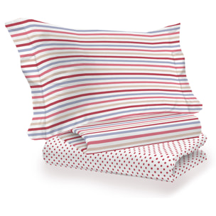 Completo letto riga dots rosso 100% cotone