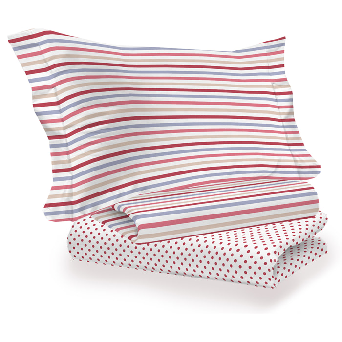 Completo letto riga dots rosso 100% cotone