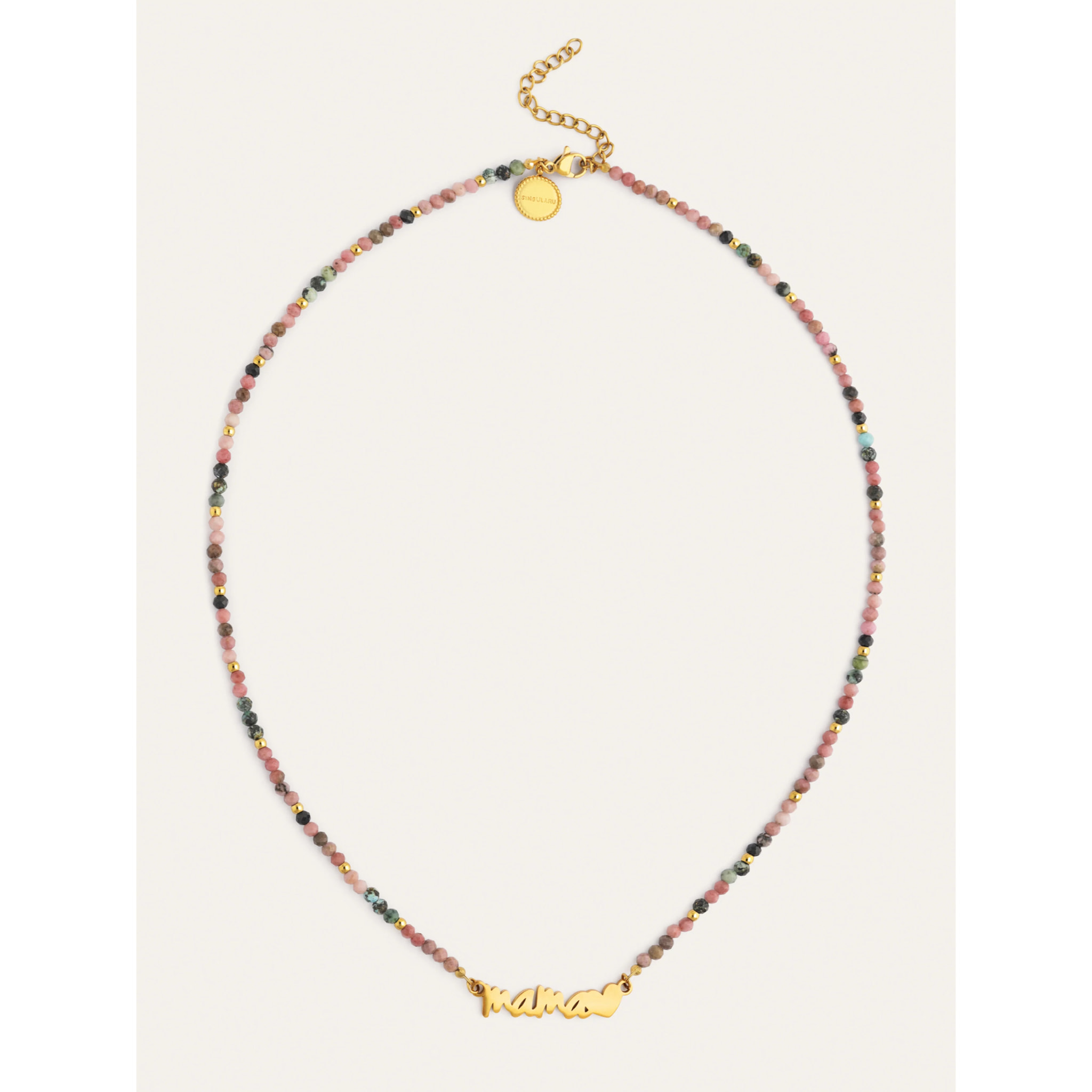 Collar Mamá Heart Tourmaline Acero Baño Oro