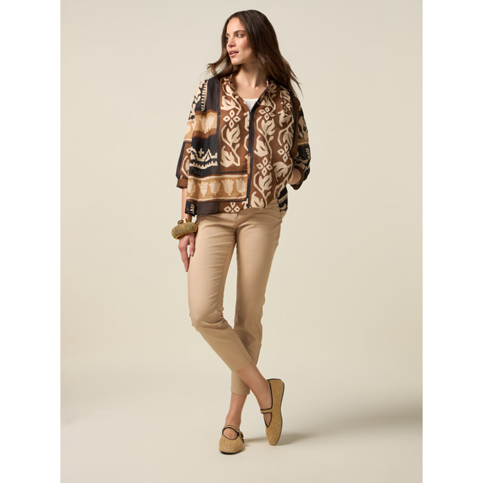 Oltre - Pantalones ajustados de mezcla de algodón - Beige