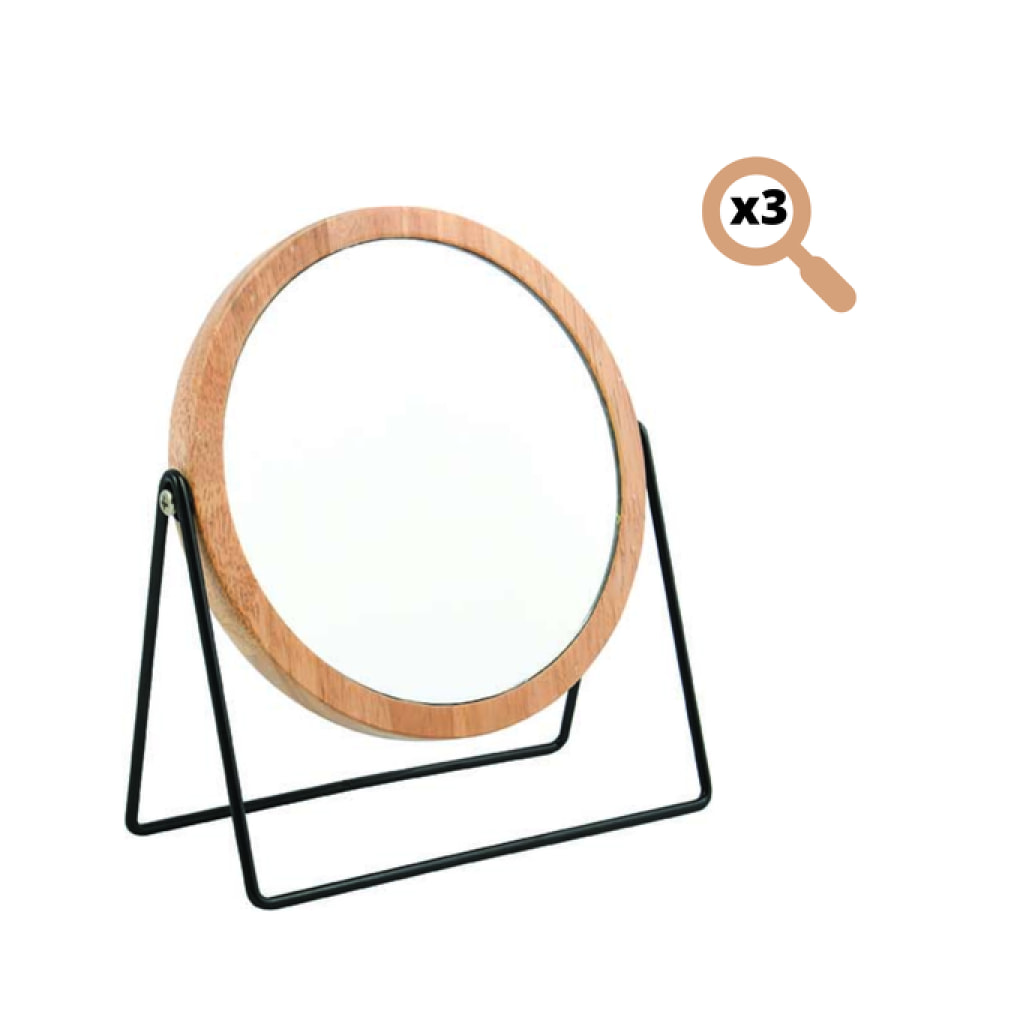 Miroir Rond Grossissant SATCHI Bois & Acier Noir MSV