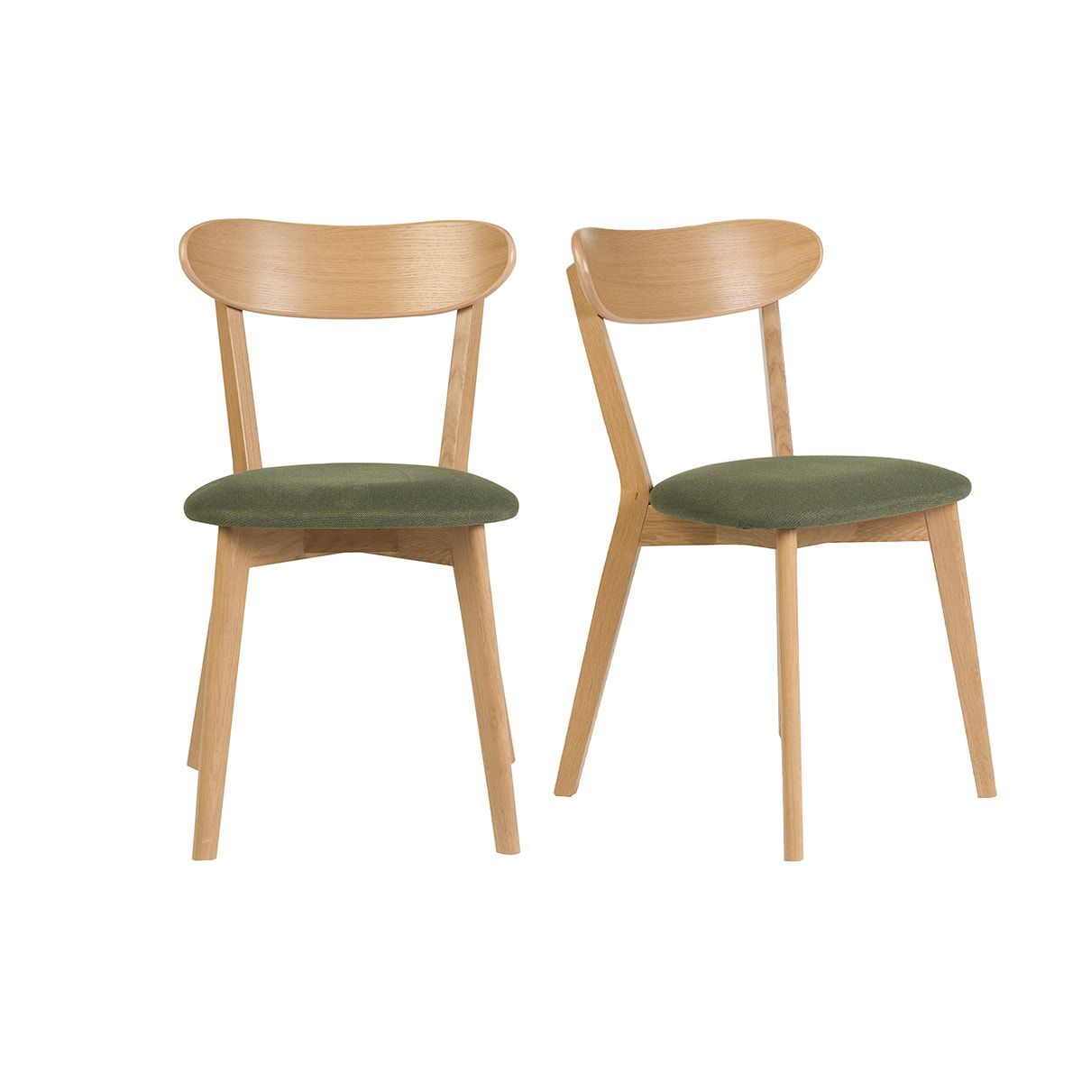 Chaises vintage en bois clair chêne et tissu effet velours texturé vert kaki (lot de 2) DOVE